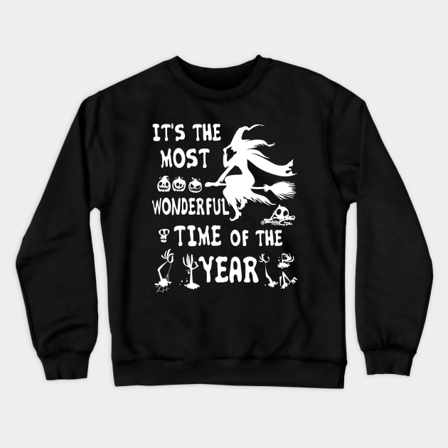 Witch Broom Halloween It's The Most Wonderful Time The Year Crewneck Sweatshirt by joandraelliot